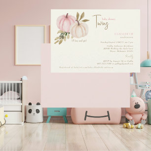 Cream Blush Twins Little Pumpkins Baby Shower Einladung