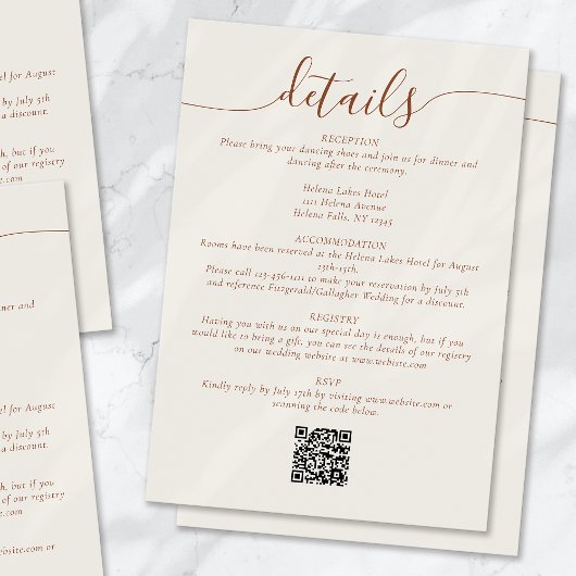 Cream Bohemisch Script Einfache Hochzeitsdetails Begleitkarte