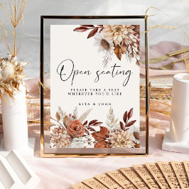 Cream Boho Blues Open Seating Wedding Sign Poster