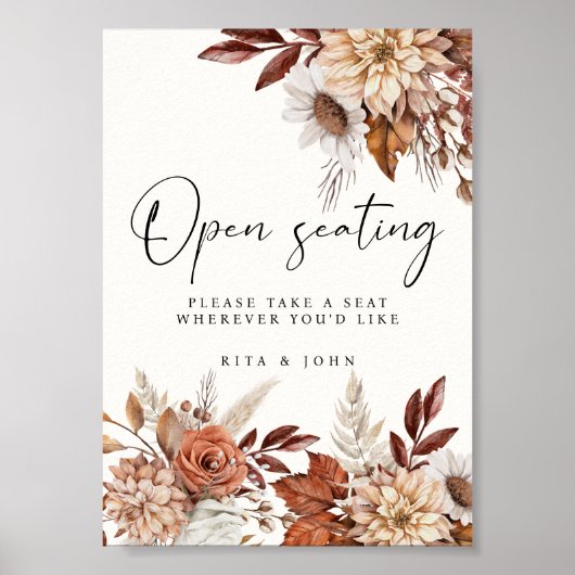Cream Boho Blues Open Seating Wedding Sign Poster (Vorne)