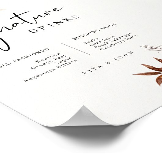 Cream Boho Blumengetränke Bar Signature Wedding Poster (Ecke)