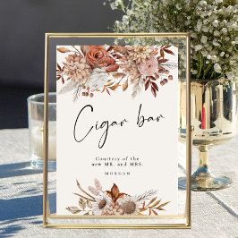 Cream Boho Floral Favor Cigar Bar Wedding Sign Poster