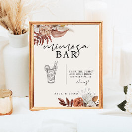 Cream Boho Floral Mimosa Bar Wedding Sign Poster