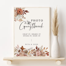 Cream Boho Floral Wedding Foto Gästebuchunterschri