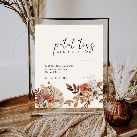 Cream Boho Floral Wedding Petal Toss Absenden Sign Sockelschild