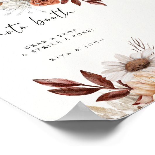 Cream Boho Foto Booth Wedding Sign Poster (Ecke)