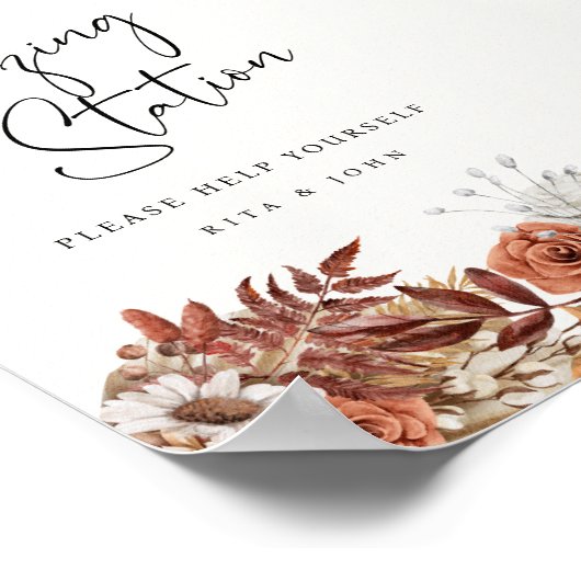 Cream Boho Grazing Station Table Wedding Sign Poster (Ecke)