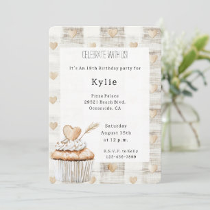 Cream Boho Hearts Cupcake Geburtstag Einladung