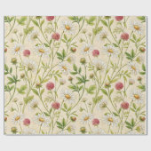 Cream Boho Meadow with Daisies and Clover Geschenkpapier (Flach)
