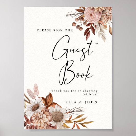 Cream Boho Wedding Bitte unterschreiben Sie unser Poster (Vorne)