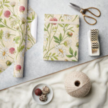 Cream Boho Wiese mit Gänseblümchen und Klee