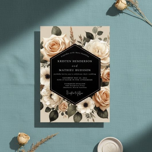 Cream Botanical Enchantment Wedding Einladung