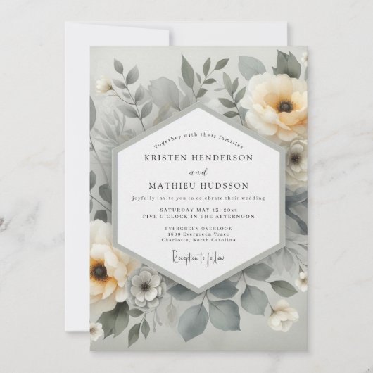 Cream Botanical Ethereal Wedding Einladung (Vorderseite)