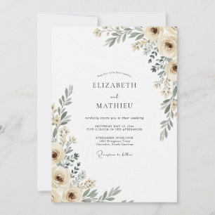 Cream Botanical Flourish Hochzeit Einladung
