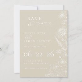 Cream Botanical Minimal Wedding Save the Date