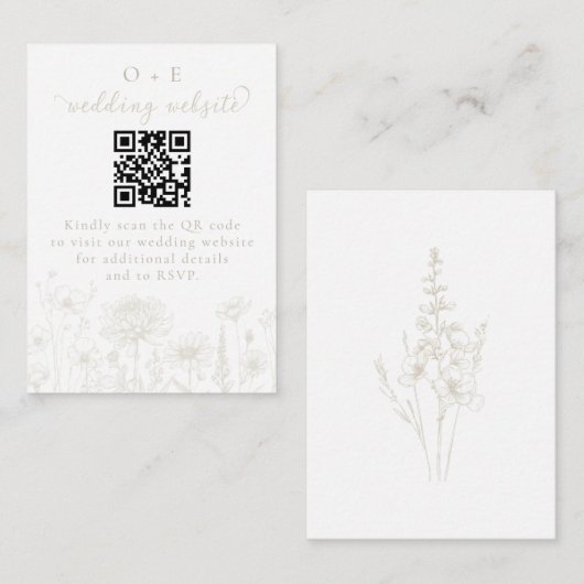 Cream Botanical Minimal Wedding Website QR Code  Begleitkarte (Vorne/Hinten)
