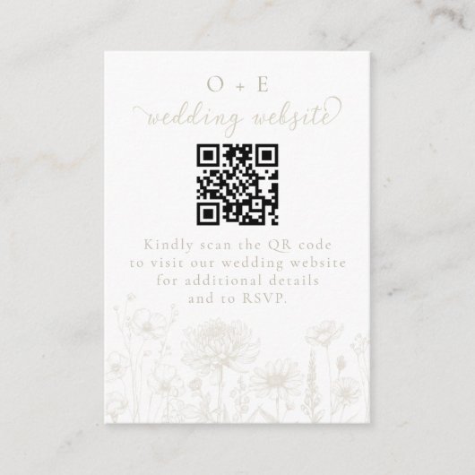 Cream Botanical Minimal Wedding Website QR Code  Begleitkarte (Vorderseite)