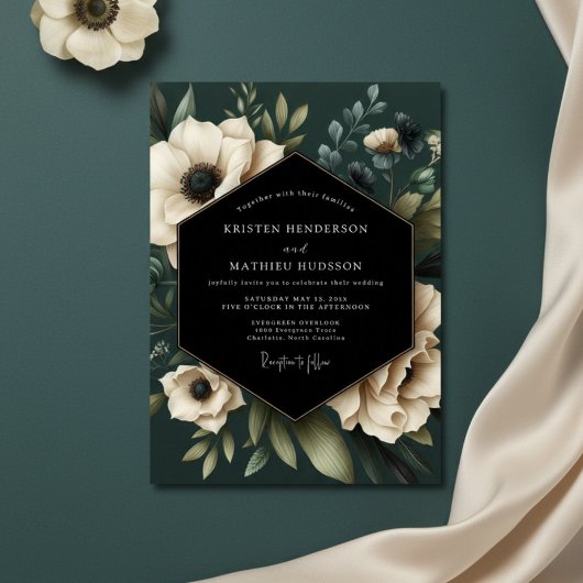 Cream Botanical Moody Wedding Einladung