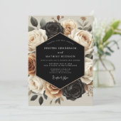 Cream Botanical Opulent Wedding Einladung (Stehend Vorderseite)