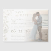 Cream Botanical Photo Wedding Save the Date Magnetkarte (Vorderseite)
