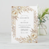 Cream Botanical Romance Hochzeit Einladung (Stehend Vorderseite)