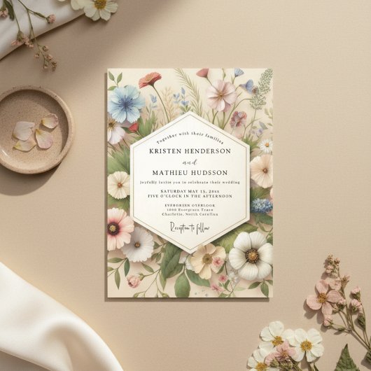 Cream Botanical Whimsical Wedding Einladung