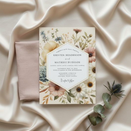 Cream Botanical Whimsy Hochzeit Einladung