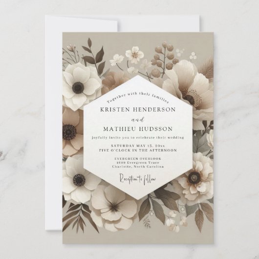 Cream Botanical Whisper Hochzeit Einladung (Vorderseite)