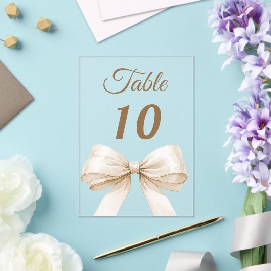 Cream bow acrylic table number sign acryleinladungen (In Situ (Hochzeit))