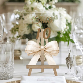 Cream bow acrylic table number sign acryleinladungen