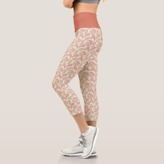 Cream-Brick Paisley Muster High Waisted Capris