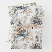 Cream Bronze Blue Birds Pine Cones Christmas Geschenkpapier Set (Beispiel)