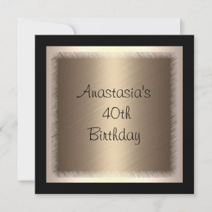 Cream Bronze Glamour zum 40. Geburtstag in Schwarz Einladung