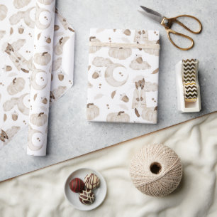 Cream & Brown Artist Weasel Quarter Moon Pumpkin Geschenkpapier