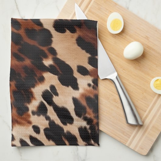 Cream Brown Black Cowhide Geschirrtuch (Viertel Falte)