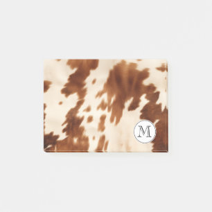 Cream Brown Cowgirl Cowhide Monogram Post-it Klebezettel