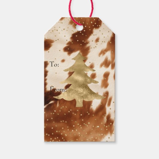 Cream Brown Cowhide Gold Tree Geschenkanhänger (Vorderseite)