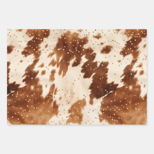 Cream Brown Cowhide Gold Tree Geschenkpapier Set (Vorderseite)