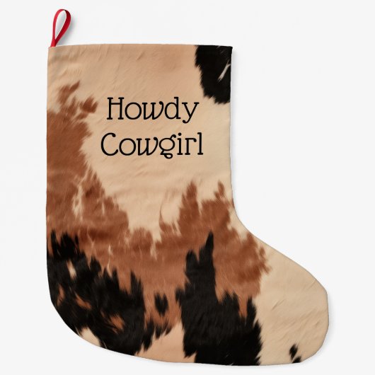 Cream Brown Cowhide Großer Weihnachtsstrumpf (Vorderseite)