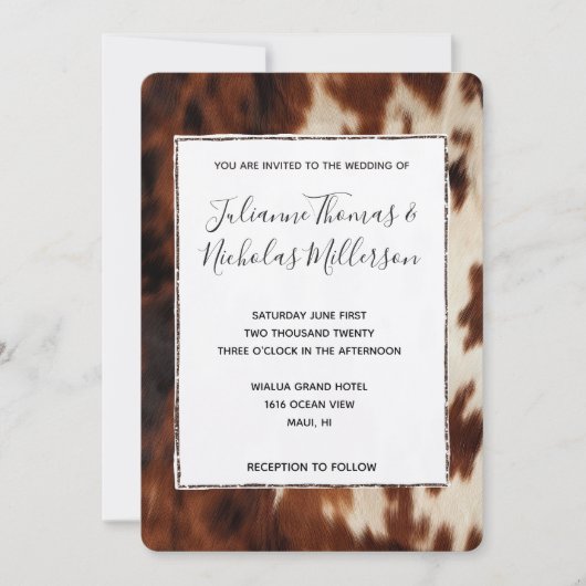 Cream Brown Cowhide Hochzeit Einladung (Vorderseite)