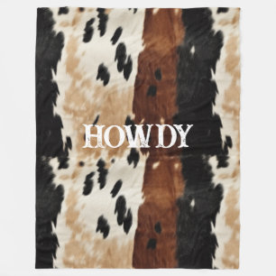 Cream Brown Cowhide Howdy Fleecedecke