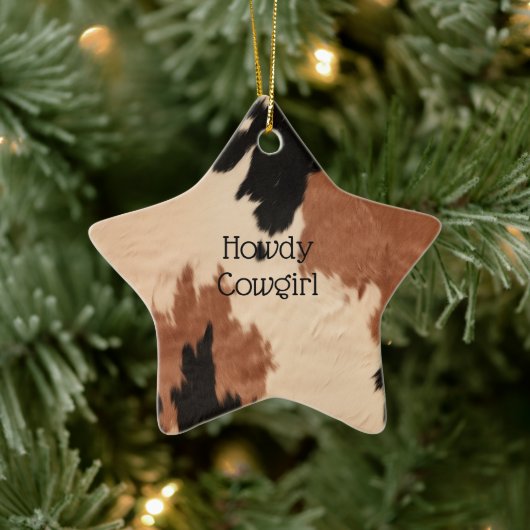 Cream Brown Cowhide Keramik Ornament (Baum)