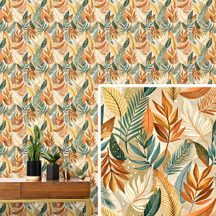 Cream Brown Dark Green Blätter Herbst Tonleaf Tapete