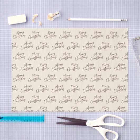 Cream Brown Elegant Script Frohe Weihnachten Seidenpapier (Handwerk)