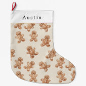 Cream Brown Gingerbread Cookies Großer Weihnachtsstrumpf (Vorderseite)