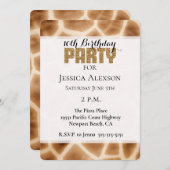 Cream Brown Giraffe Animal Gold Glitzer Party Einladung (Vorne/Hinten)