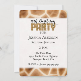 Cream Brown Giraffe Animal Gold Glitzer Party Einladung