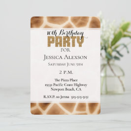 Cream Brown Giraffe Animal Gold Glitzer Party Einladung