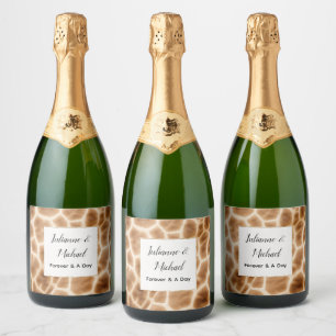 Cream Brown Giraffe Animal Safari Hochzeit Schaumweinetikett
