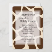 Cream Brown Giraffe Print Baby Dusche Einladung (Rückseite)